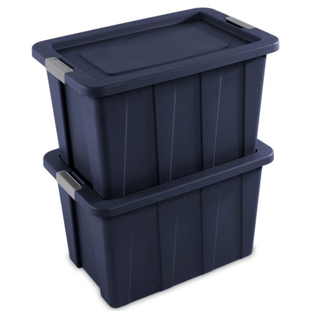 Sterilite Tuff1 30 Gallon Plastic Storage Tote Bin w/Latching Lid, Blue (4 Pack)