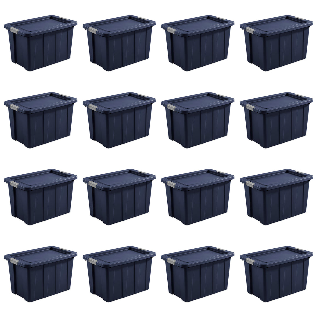 Sterilite Tuff1 30 Gal Plastic Storage Tote Bin w/Latching Lid, Blue (16 Pack)