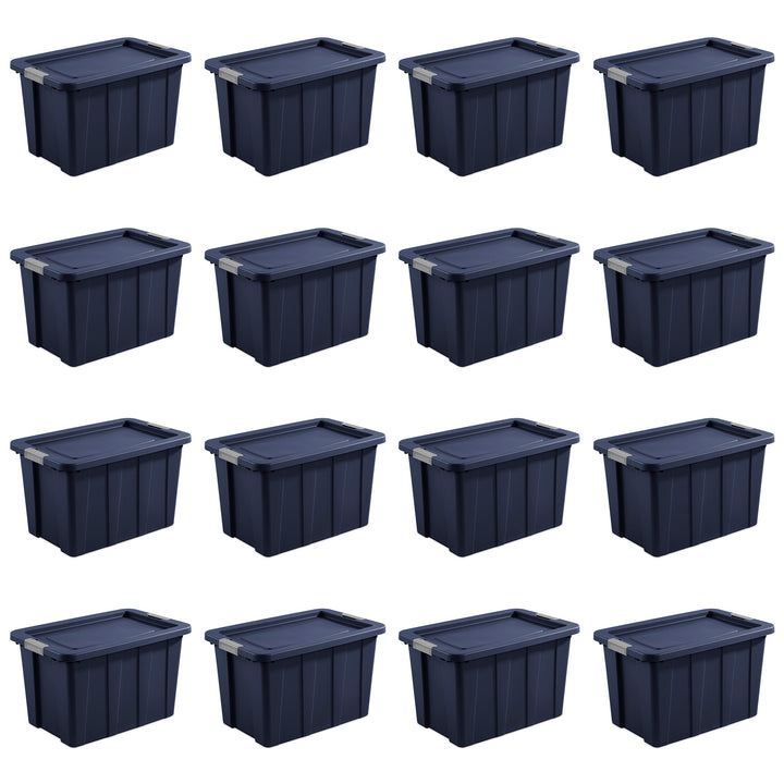 Sterilite Tuff1 30 Gal Plastic Storage Tote Bin w/Latching Lid, Blue (16 Pack)