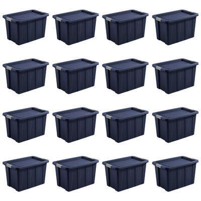 Sterilite Tuff1 30 Gal Plastic Storage Tote Bin w/Latching Lid, Blue (16 Pack)