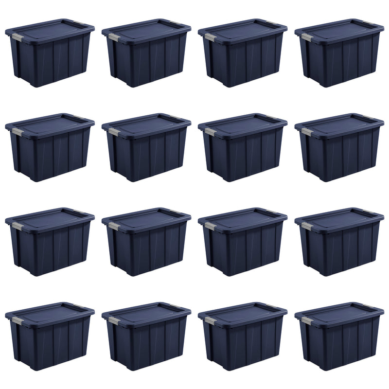 Sterilite Tuff1 30 Gal Plastic Storage Tote Bin w/Latching Lid, Blue (16 Pack)