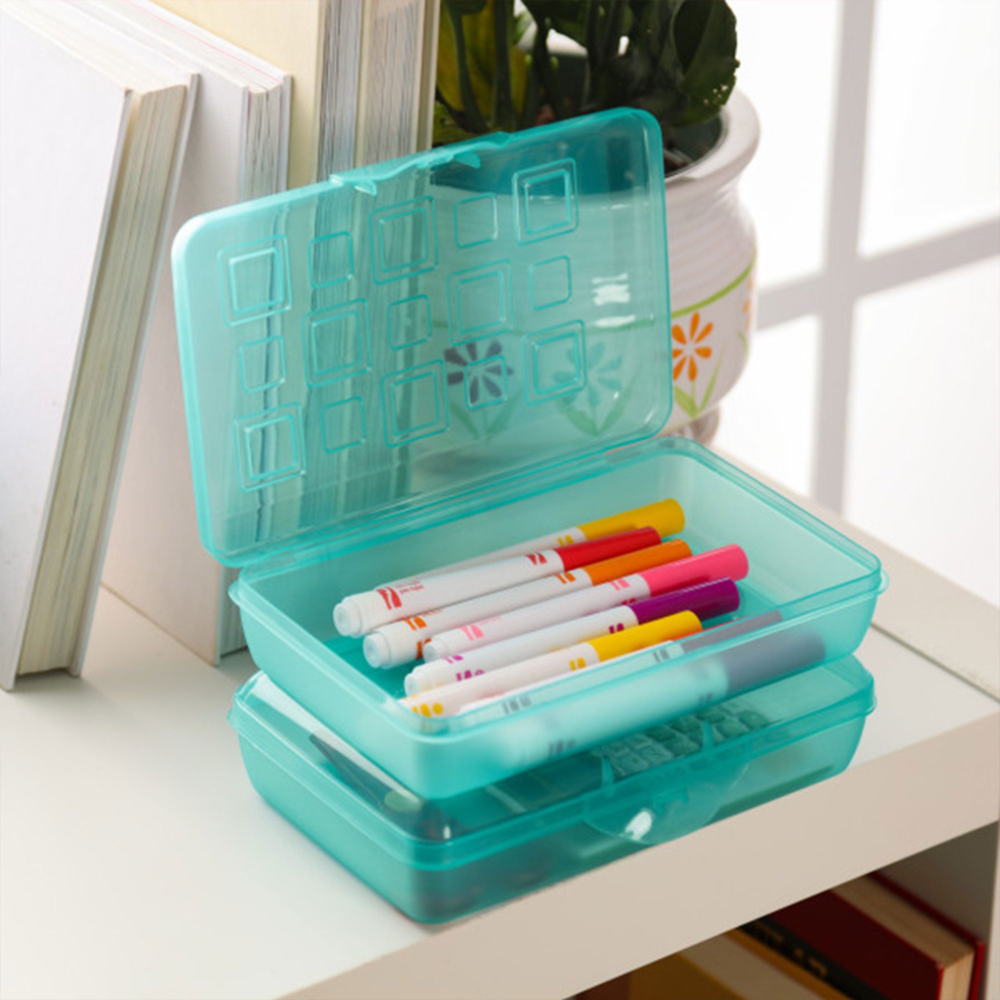 Sterilite Translucent Pencil Case School Supply Storage Box, Blue Tint (24 Pack) - VMInnovations