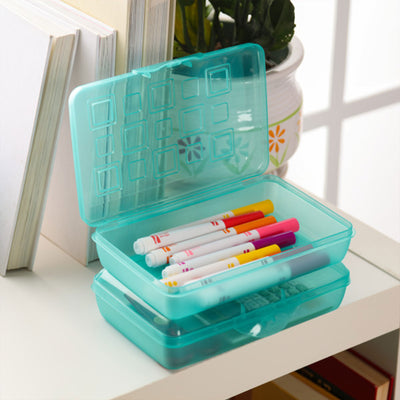 Sterilite Translucent Pencil Case School Supply Storage Box, Blue Tint (12 Pack) - VMInnovations