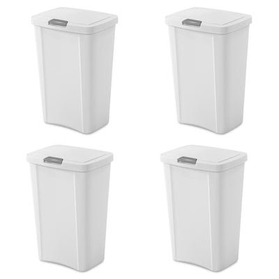 Sterilite 13 Gallon TouchTop Wastebasket with Titanium Latch, White (4 Pack)
