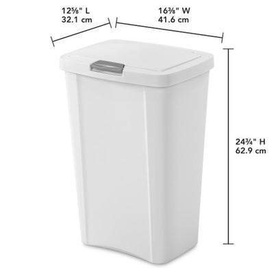 Sterilite 13 Gallon TouchTop Wastebasket with Titanium Latch, White (12 Pack)