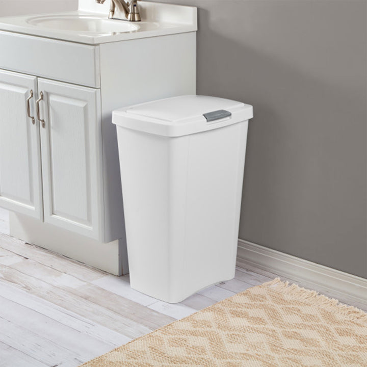 Sterilite 13 Gallon TouchTop Wastebasket with Titanium Latch, White (8 Pack)