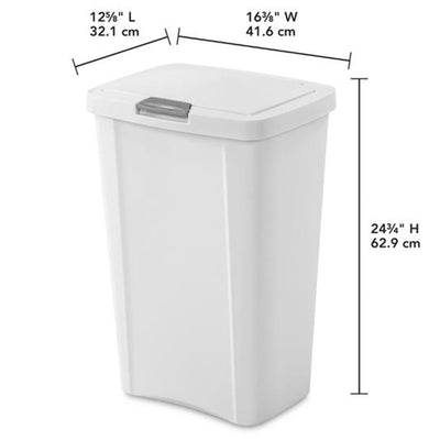 Sterilite 13 Gallon TouchTop Wastebasket with Titanium Latch, White (4 Pack)