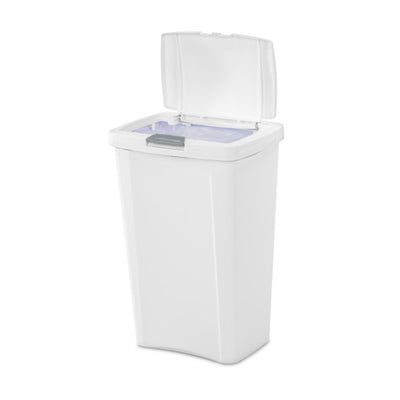 Sterilite 13 Gallon TouchTop Wastebasket with Titanium Latch, White (8 Pack)