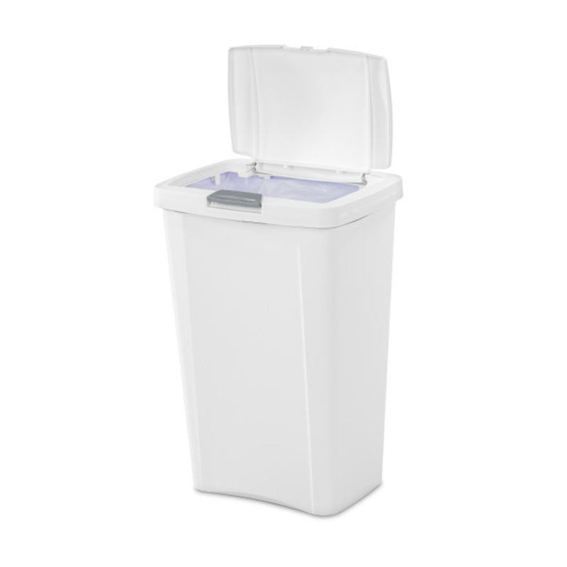 Sterilite 13 Gallon TouchTop Wastebasket with Titanium Latch, White (8 Pack)