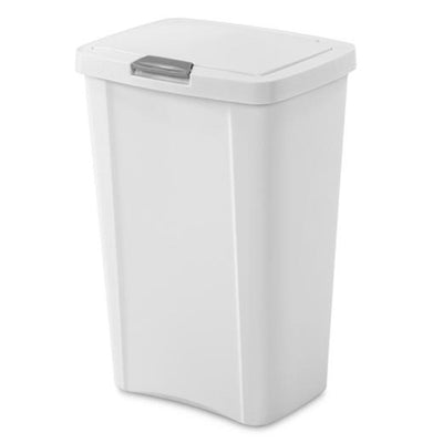 Sterilite 13 Gallon TouchTop Wastebasket with Titanium Latch, White (8 Pack)