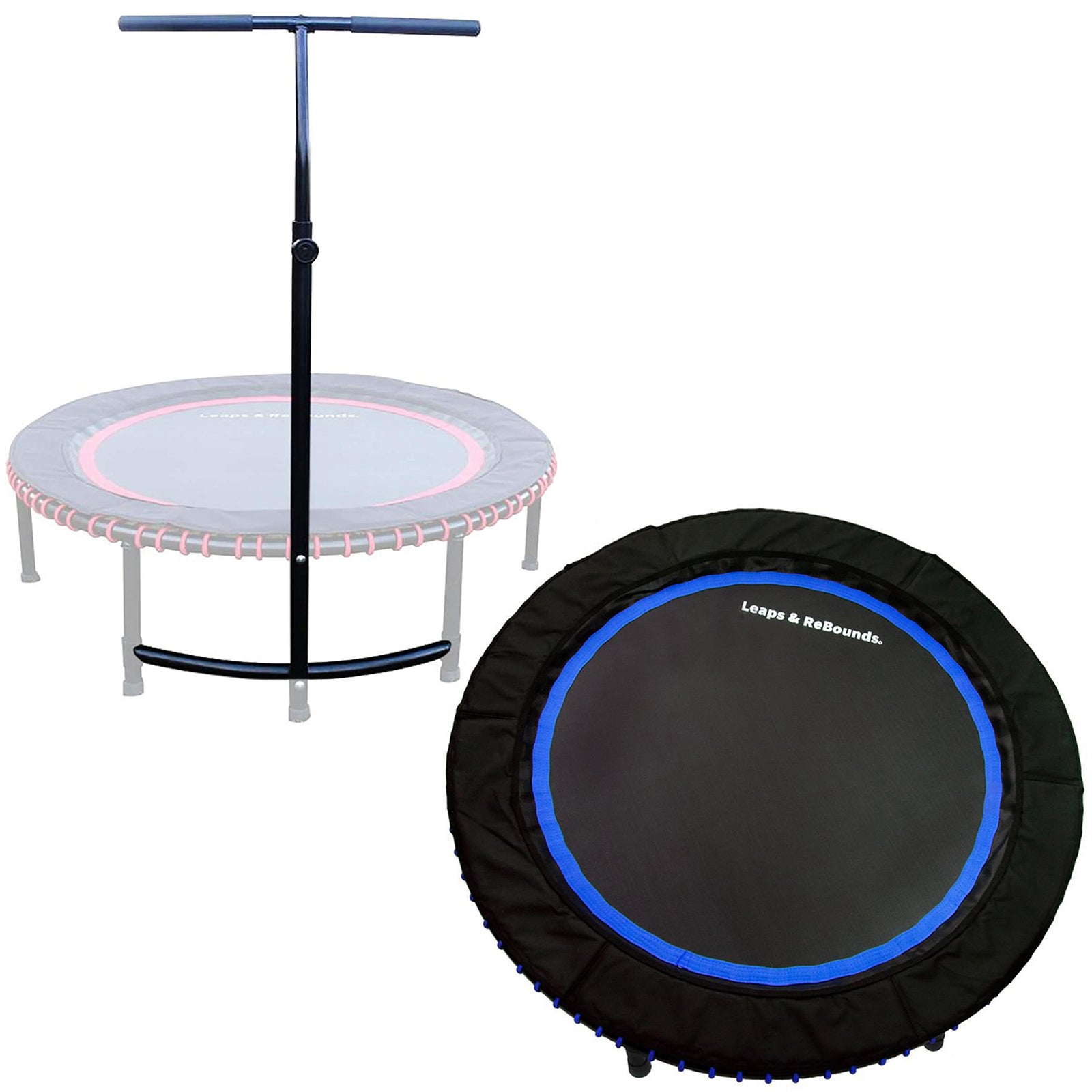 LEAPS & REBOUNDS 48" Adjustable Stability Bar with 48" Fitness Trampoline, Blue - VMInnovations