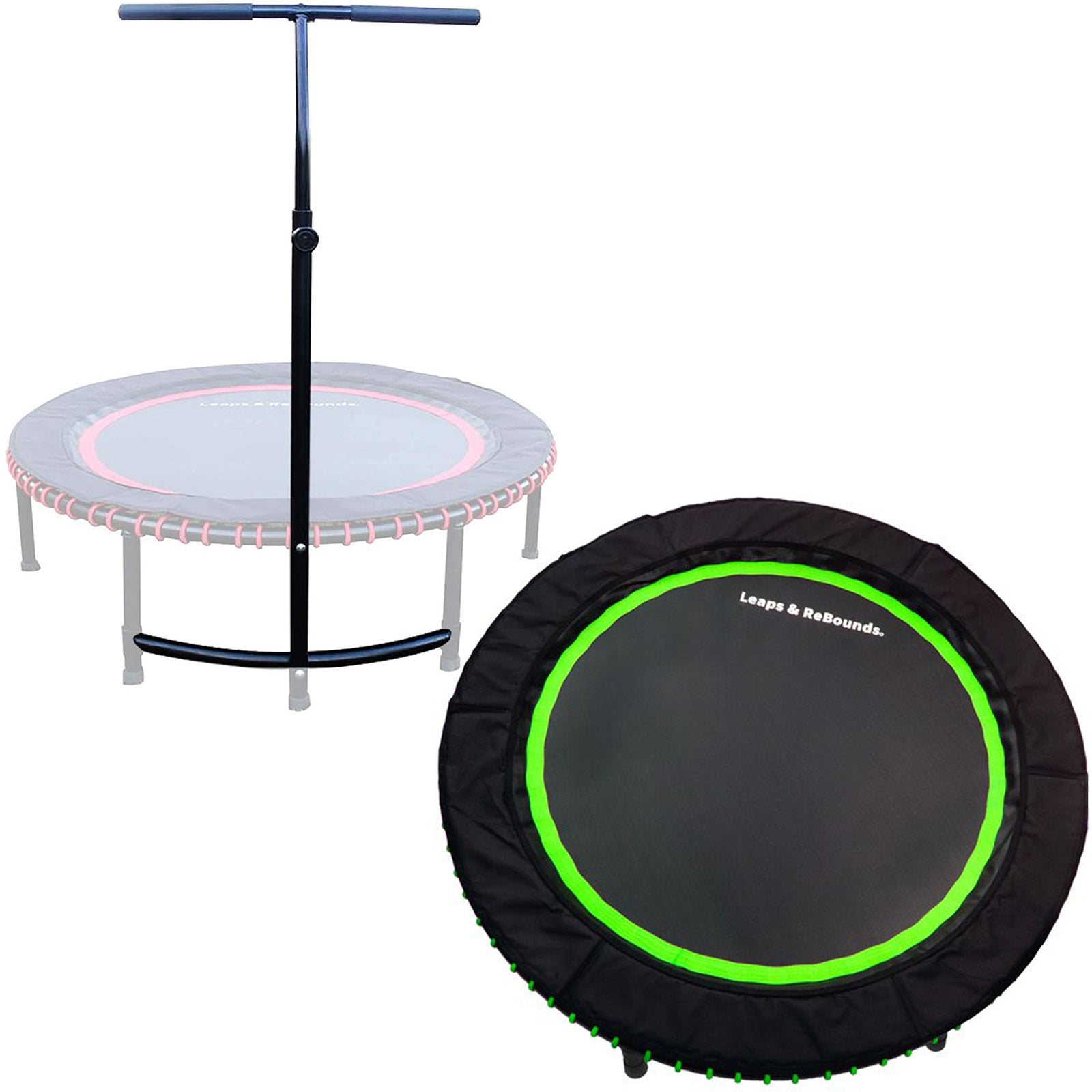 LEAPS & REBOUNDS 48" Adjustable Stability Bar with 48" Fitness Trampoline, Green - VMInnovations
