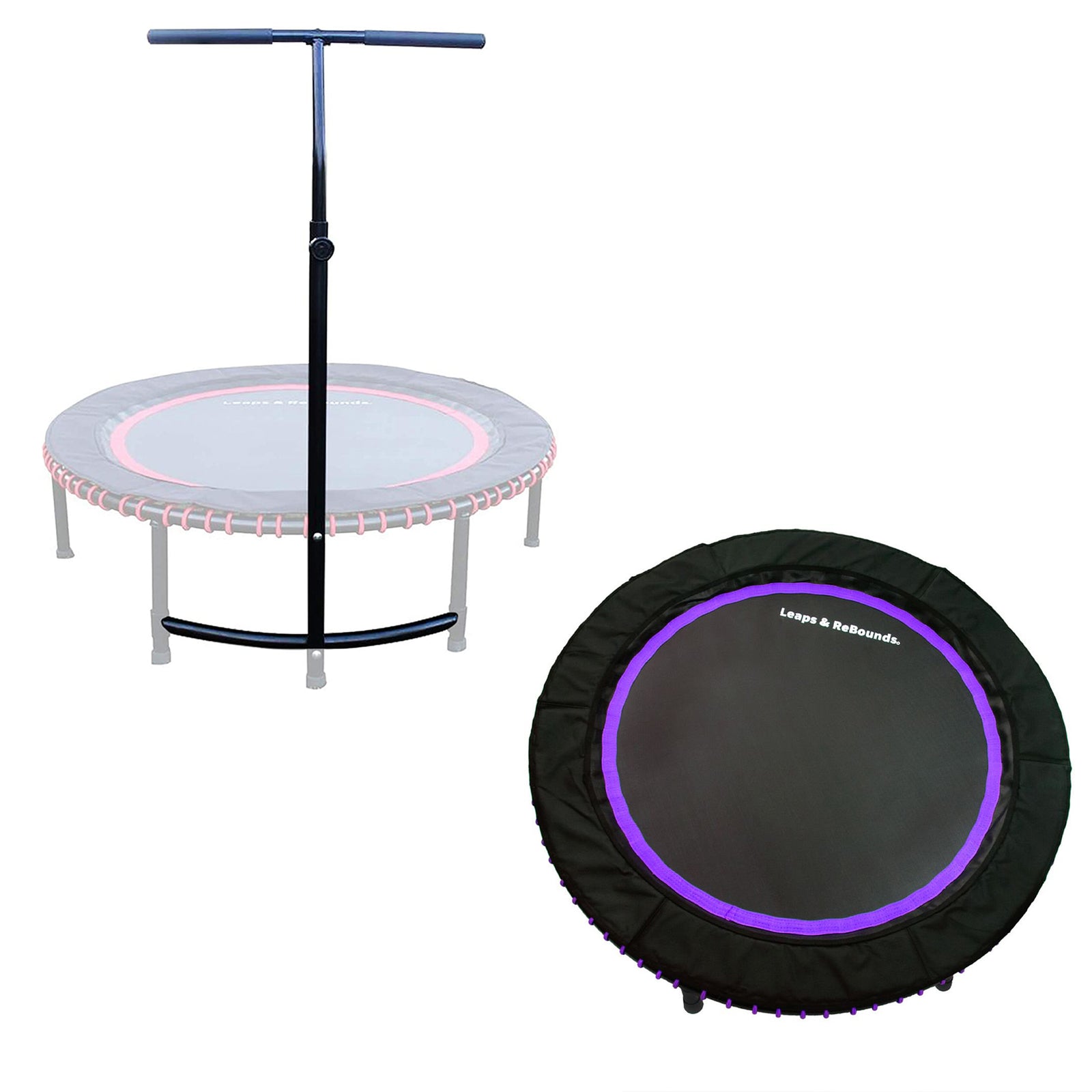 LEAPS & REBOUNDS 48" Adjustable Stability Bar w/ 48" Fitness Trampoline, Purple - VMInnovations