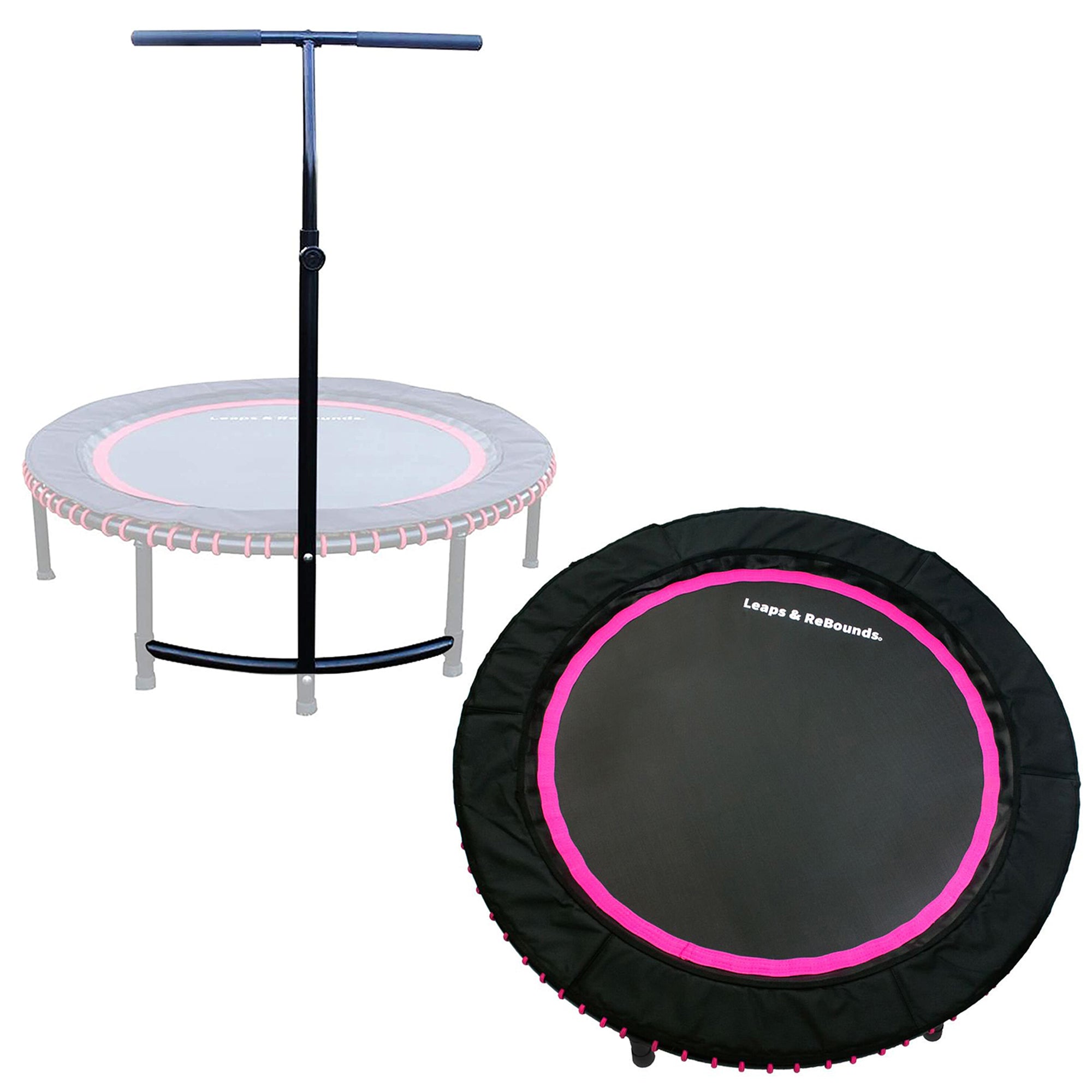 LEAPS & REBOUNDS 48" Adjustable Stability Bar with 48" Fitness Trampoline, Pink