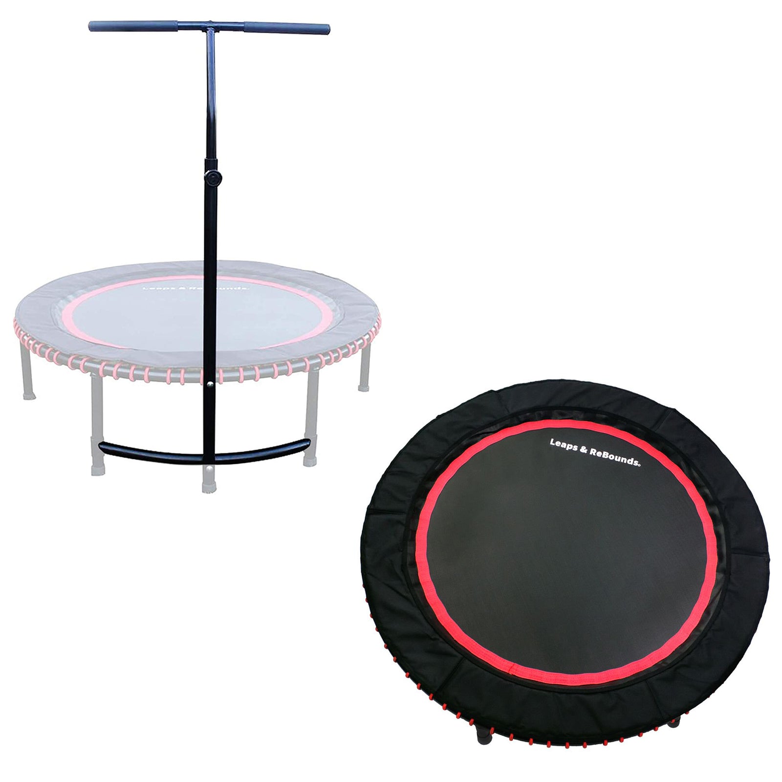 LEAPS & REBOUNDS 48" Adjustable Stability Bar with 48" Fitness Trampoline, Red - VMInnovations