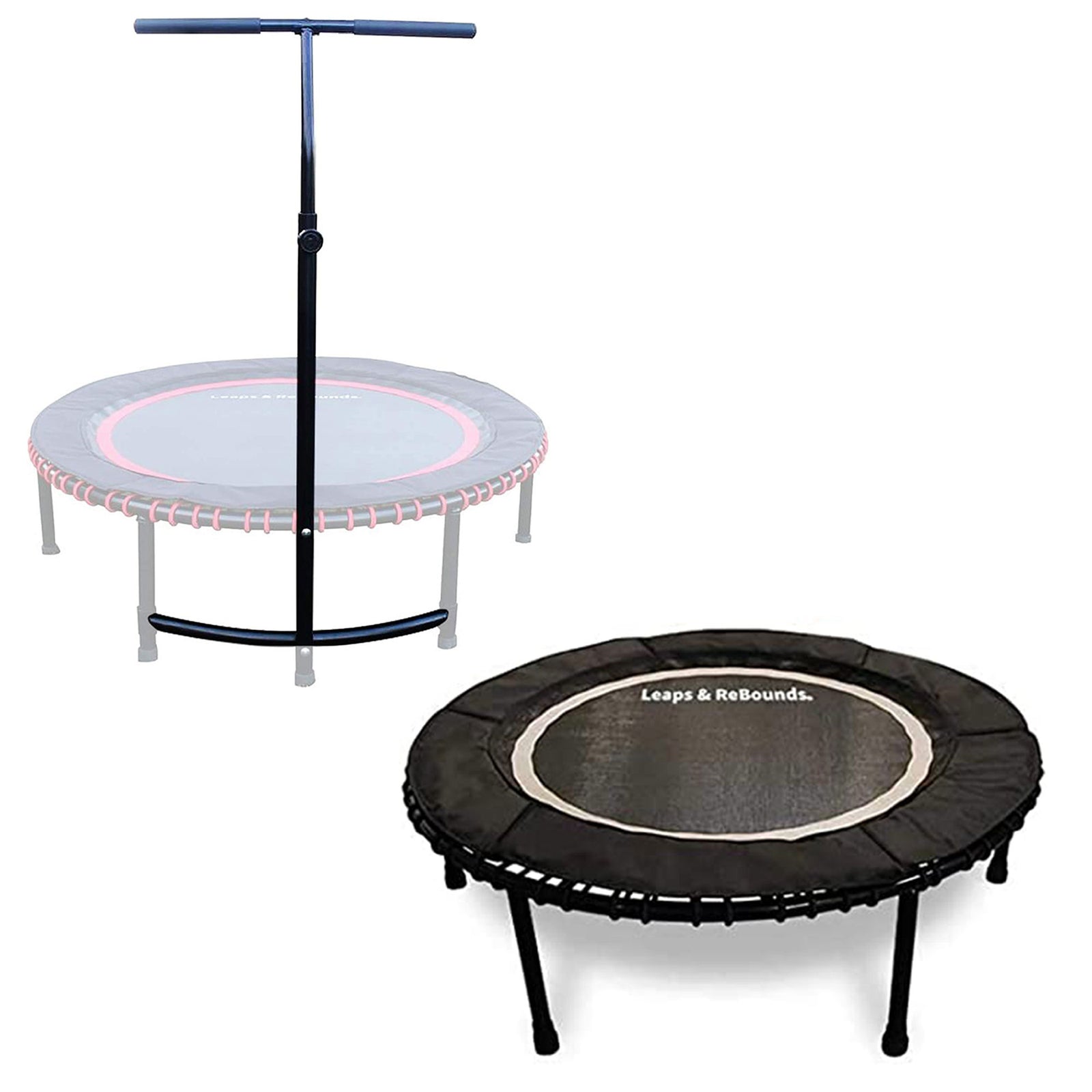 LEAPS & REBOUNDS 48" Adjustable Stability Bar with 48" Fitness Trampoline, Gray - VMInnovations