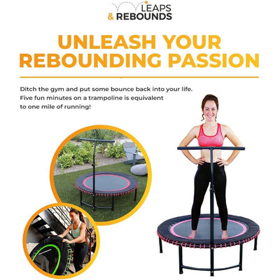 LEAPS & REBOUNDS 48" Adjustable Stability Bar with 48" Fitness Trampoline, Gray