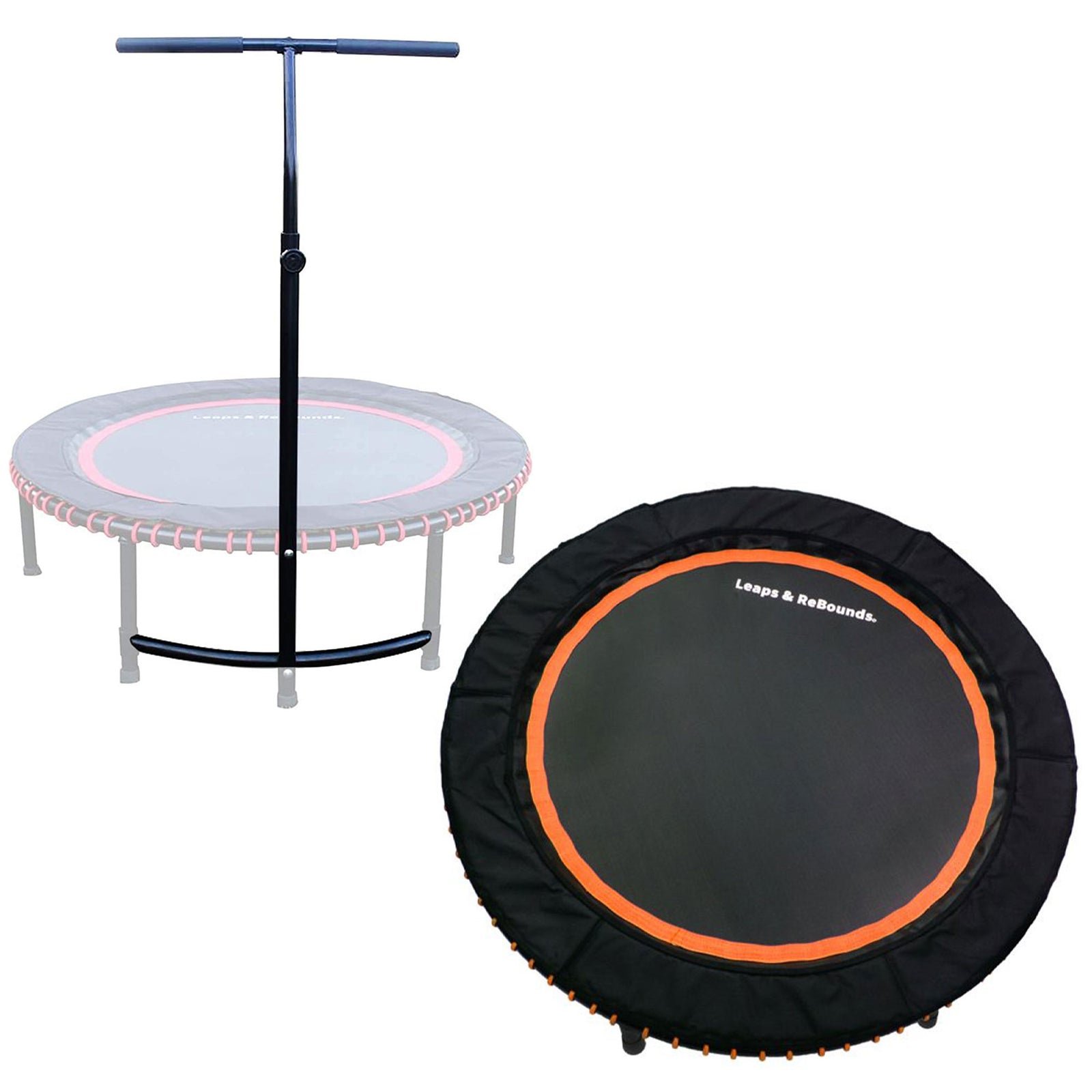 LEAPS & REBOUNDS 48" Adjustable Stability Bar w/ 48" Fitness Trampoline, Orange - VMInnovations