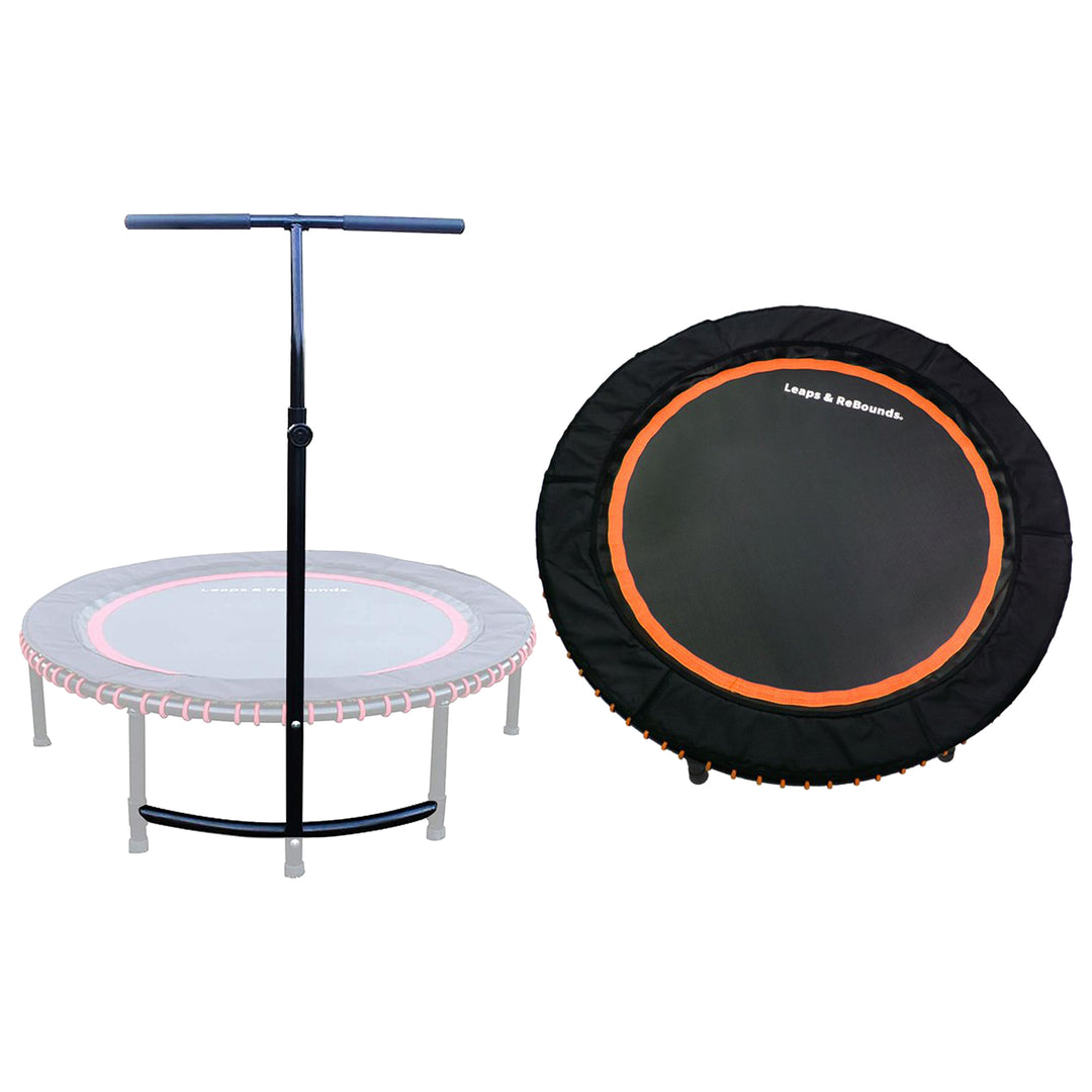 LEAPS & REBOUNDS 40" Adjustable Stability Bar w/ 40" Fitness Trampoline, Orange - VMInnovations