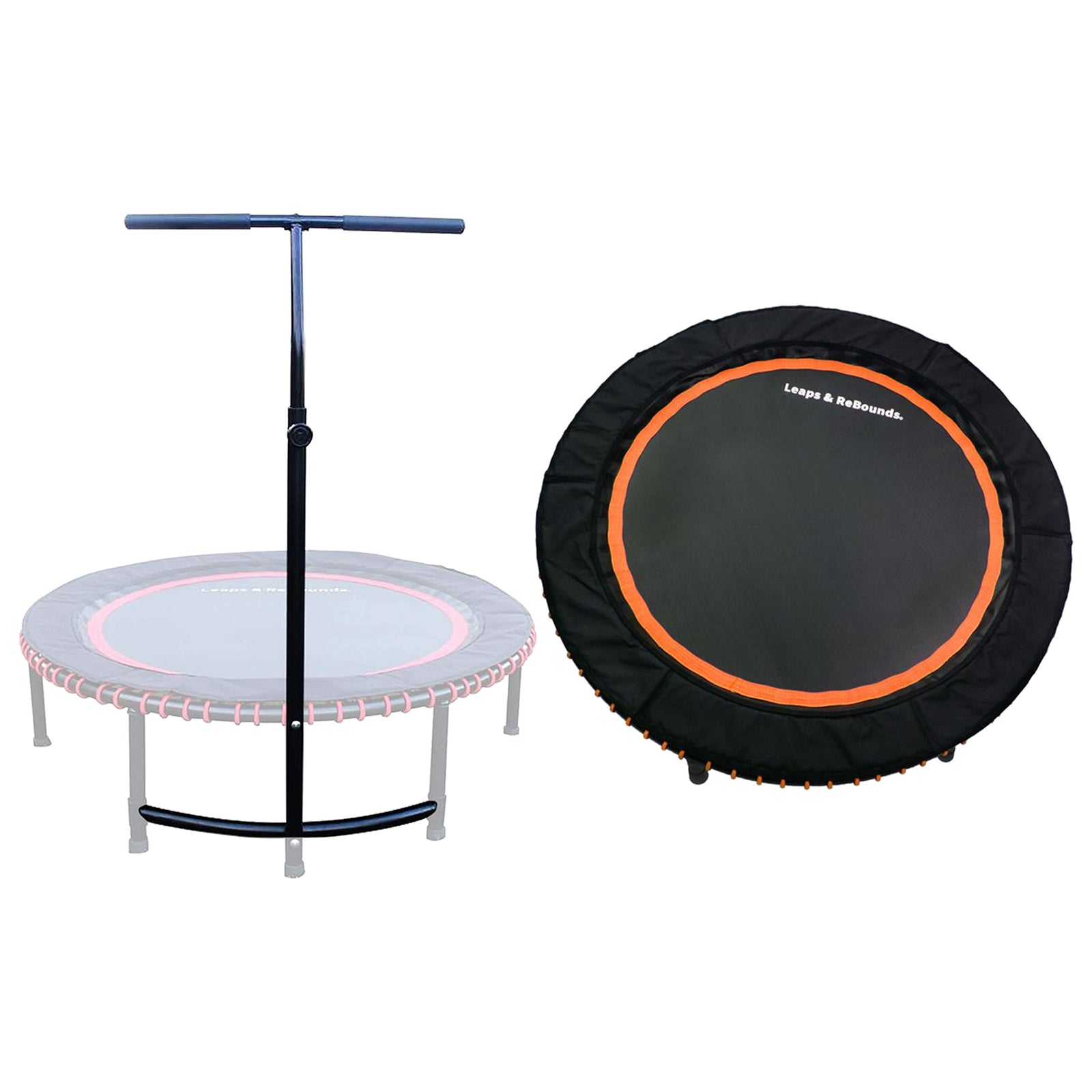 LEAPS & REBOUNDS 40" Adjustable Stability Bar w/ 40" Fitness Trampoline, Orange - VMInnovations