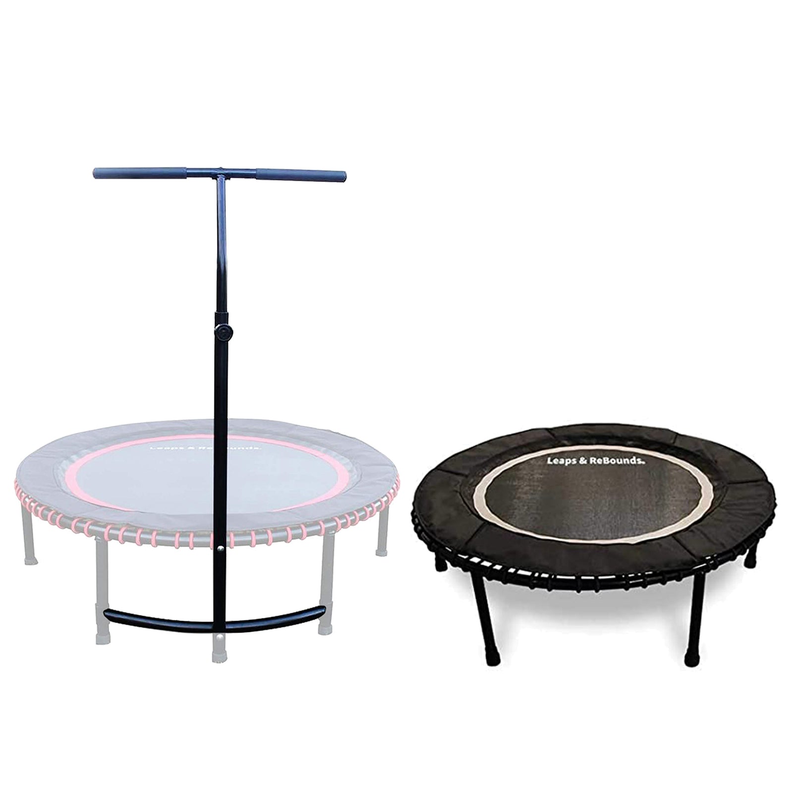 LEAPS & REBOUNDS 40" Adjustable Stability Bar with 40" Fitness Trampoline, Gray - VMInnovations