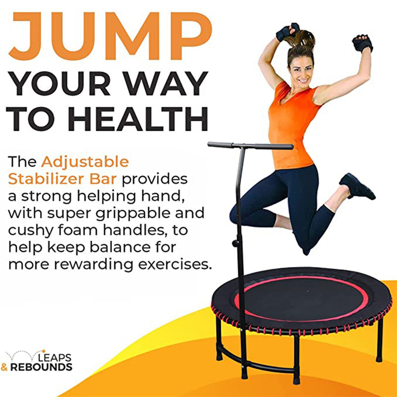 LEAPS & REBOUNDS 40" Adjustable Stability Bar with 40" Fitness Trampoline, Gray