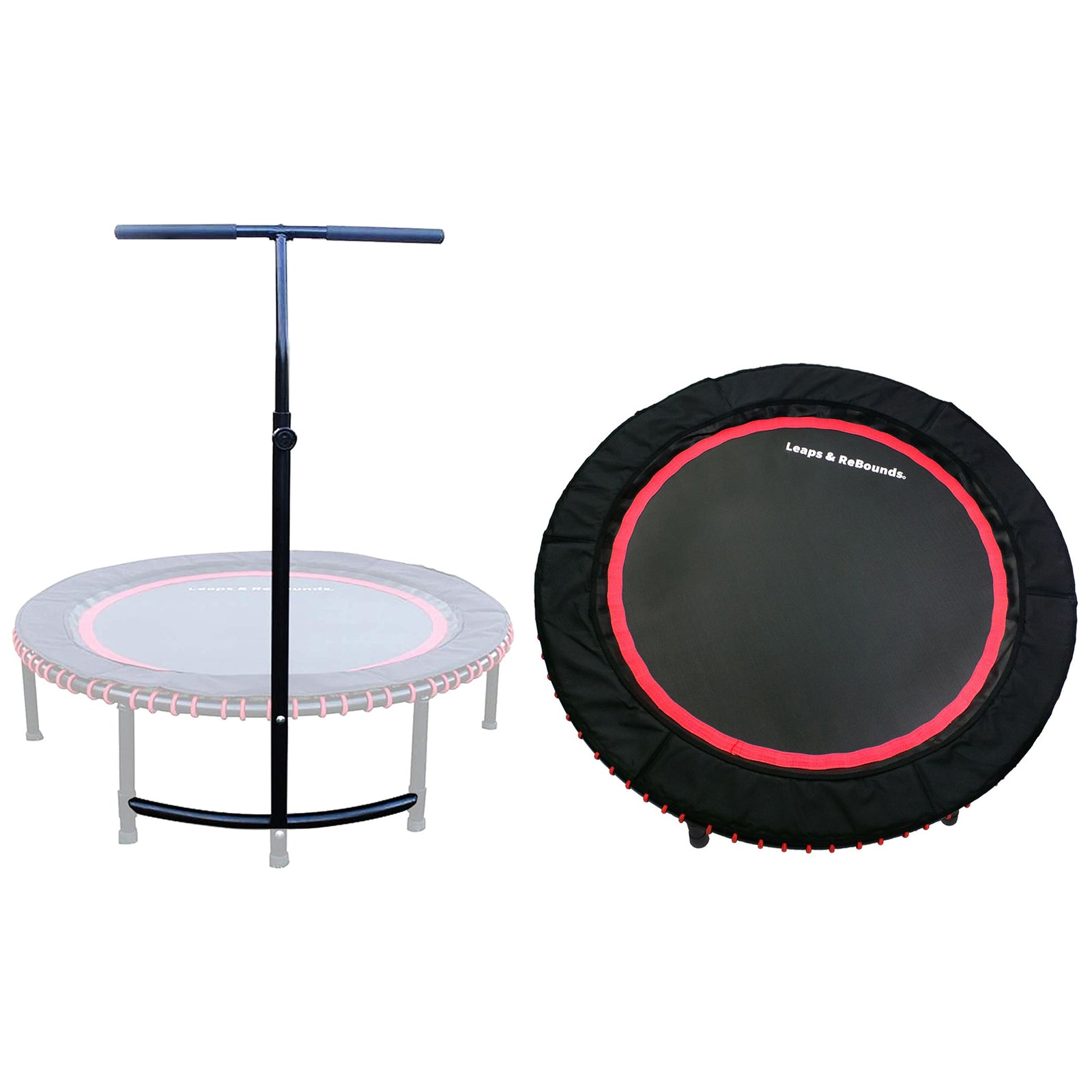 LEAPS & REBOUNDS 40" Adjustable Stability Bar with 40" Fitness Trampoline, Red - VMInnovations