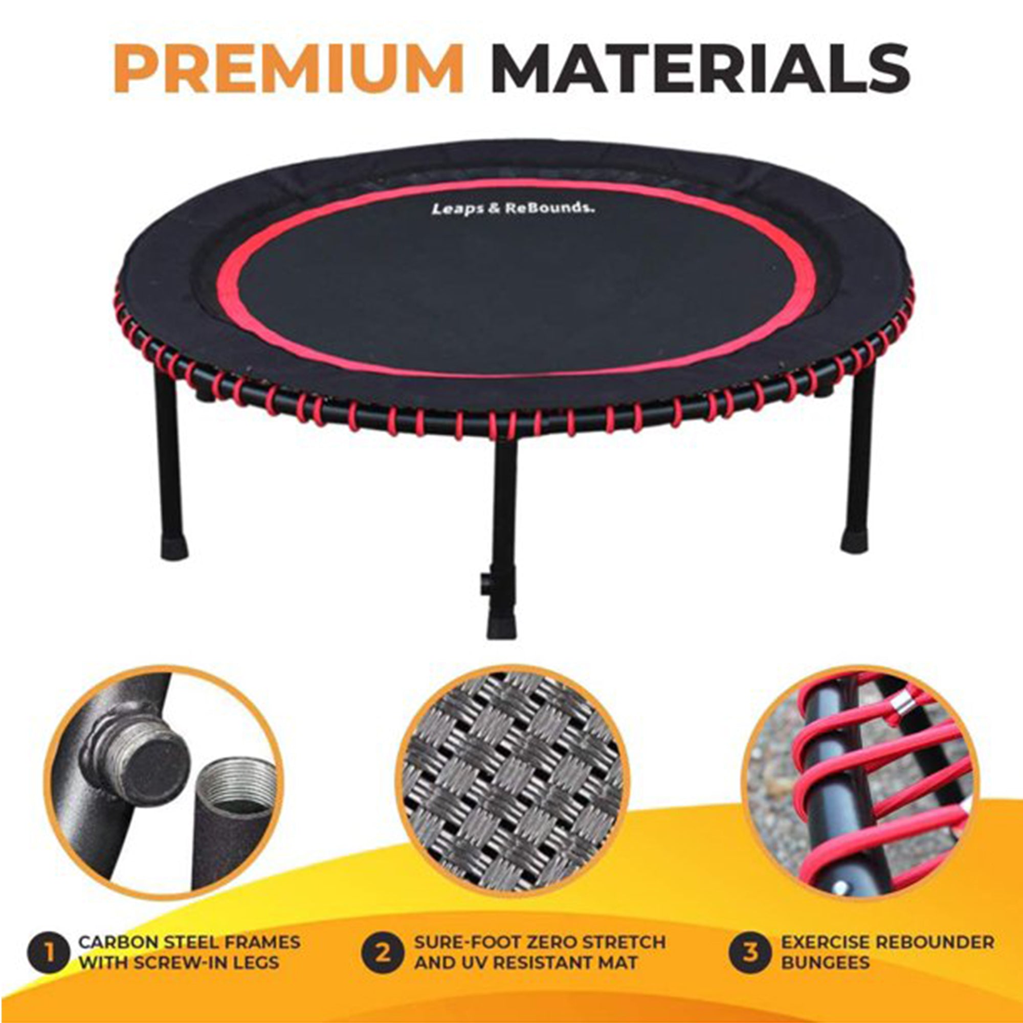LEAPS & REBOUNDS 40" Adjustable Stability Bar with 40" Fitness Trampoline, Red - VMInnovations