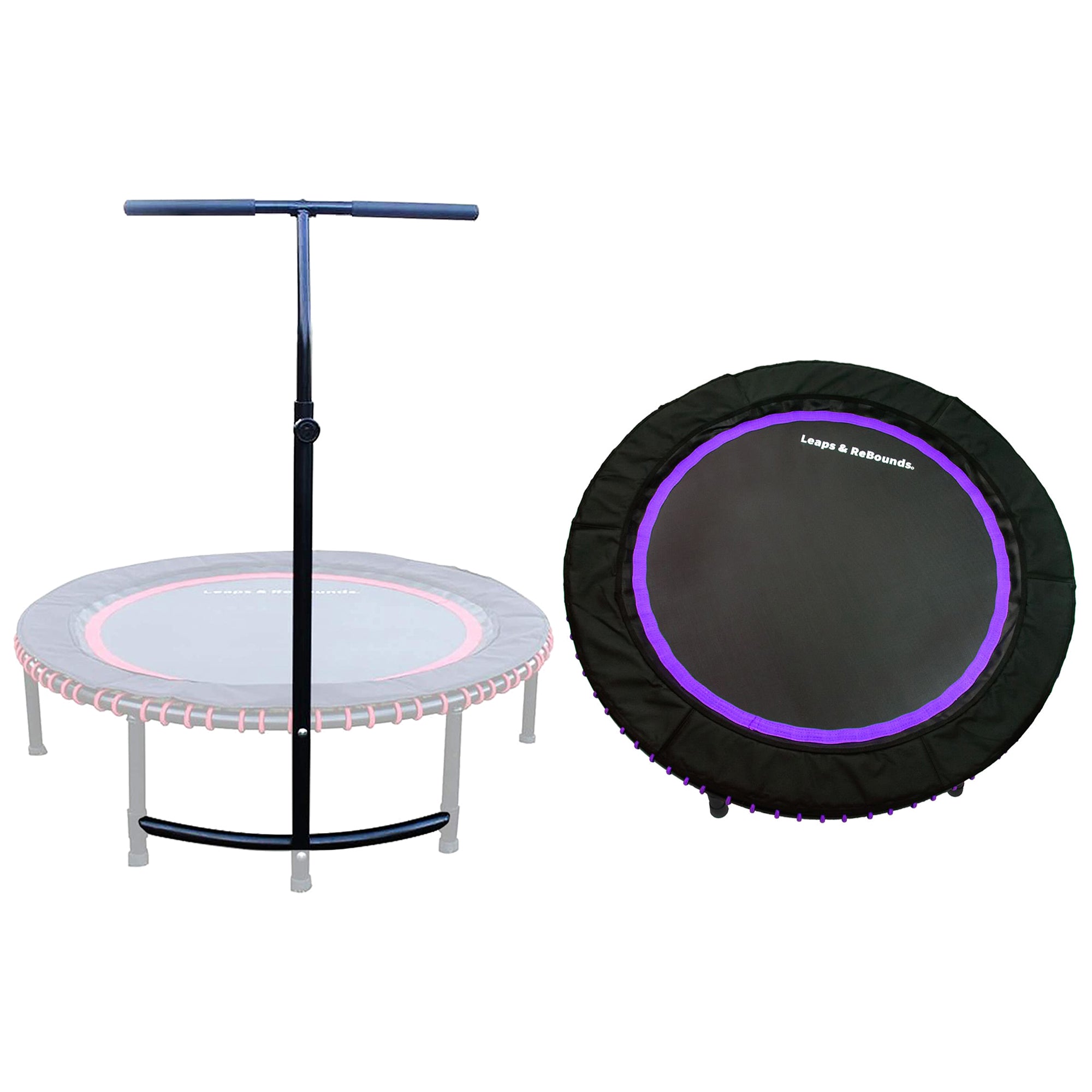 LEAPS & REBOUNDS 40" Adjustable Stability Bar w/ 40" Fitness Trampoline, Purple
