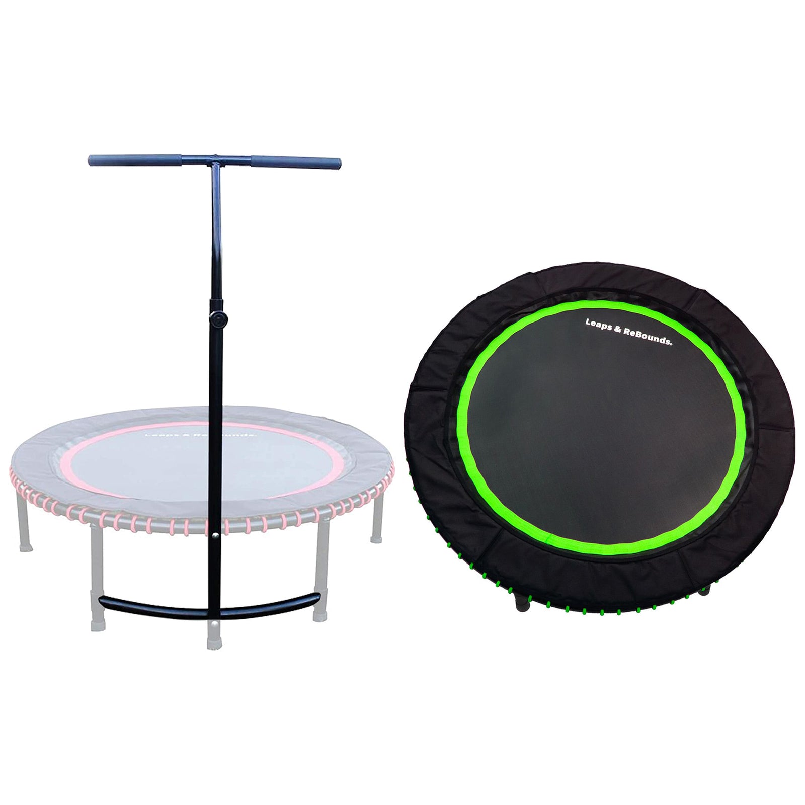 LEAPS & REBOUNDS 40" Adjustable Stability Bar w/ 40" Fitness Trampoline, Green - VMInnovations