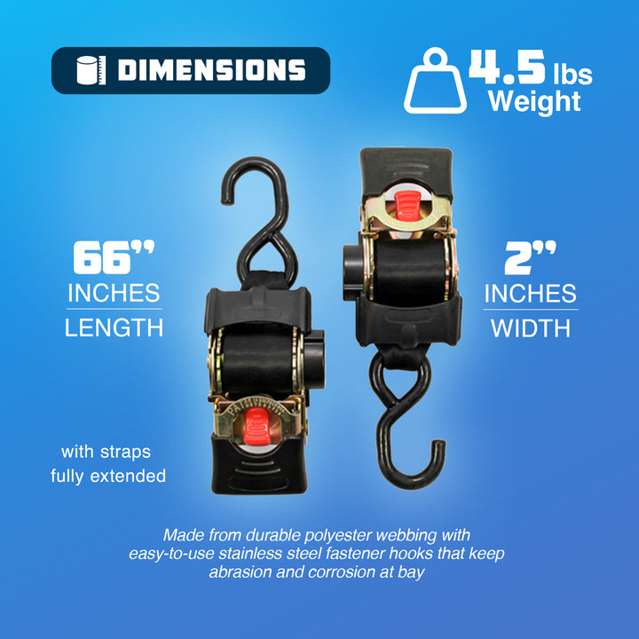 Camco Retractable Transom Tie Down Bolt On Straps, 2" x 5.5' (2 Straps) (Used) - VMInnovations