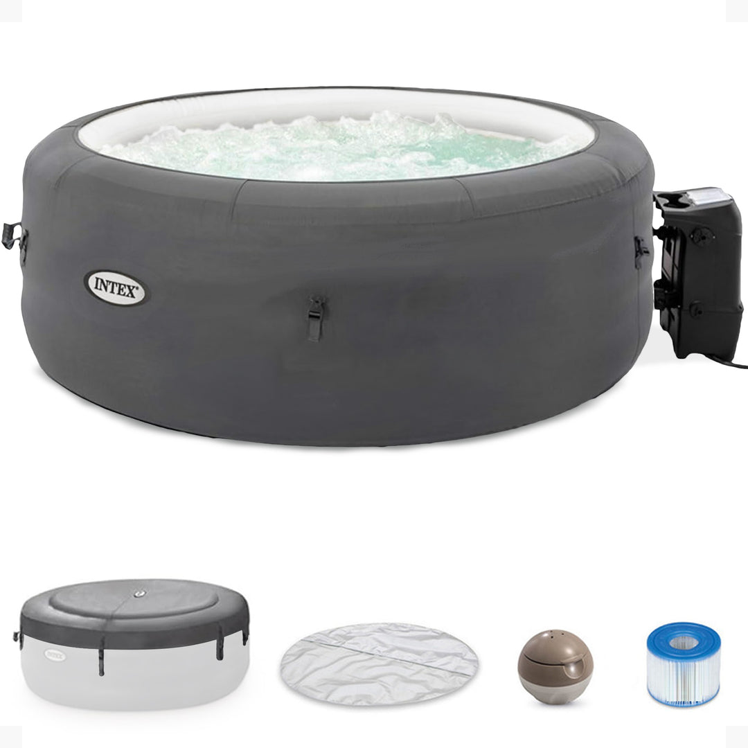 Intex SimpleSpa Bubble Massage 4 Person Inflatable Hot Tub with Insulated Cover