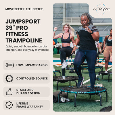 JumpSport 350 Pro Fitness 39" Cardio Workout Indoor Trampoline, Teal/Black(Used)
