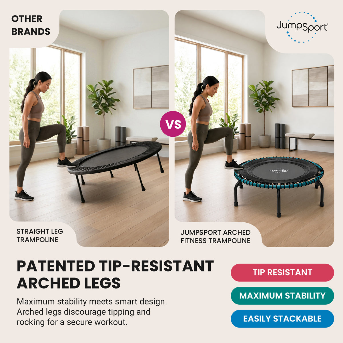 JumpSport 350 Pro Fitness 39" Cardio Workout Indoor Trampoline, Teal/Black(Used)