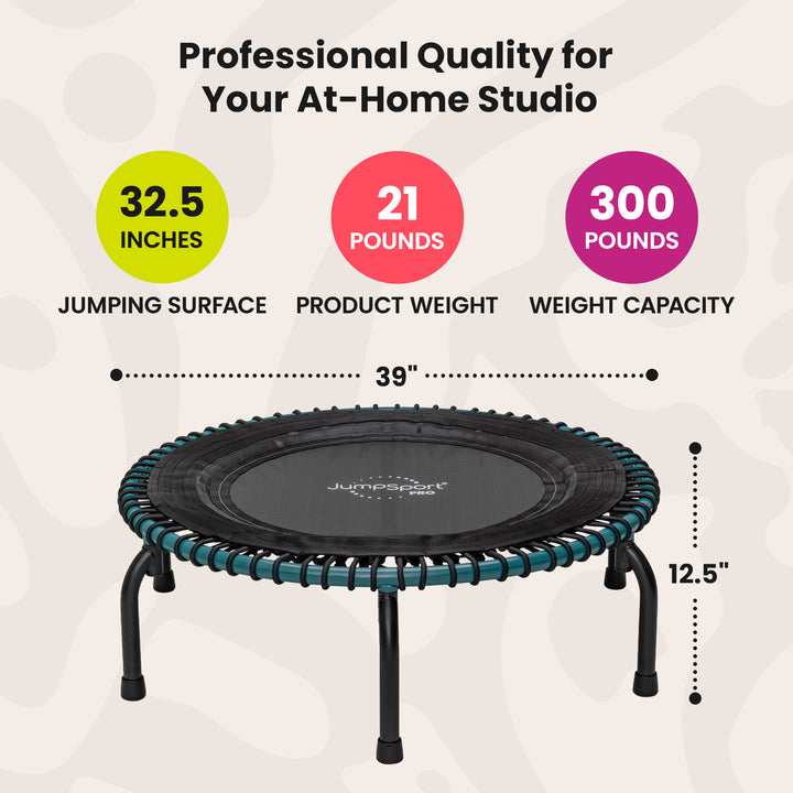 JumpSport 350 Pro Fitness 39 Inch Cardio Workout Indoor Trampoline, Teal/Black