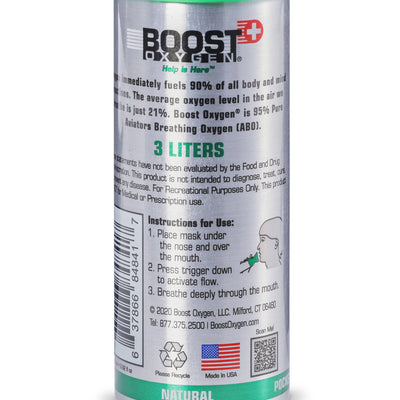 Boost Oxygen 3 Liter Pocket Canned Oxygen Bottles w/Mouthpiece, Natural (2 Pack)