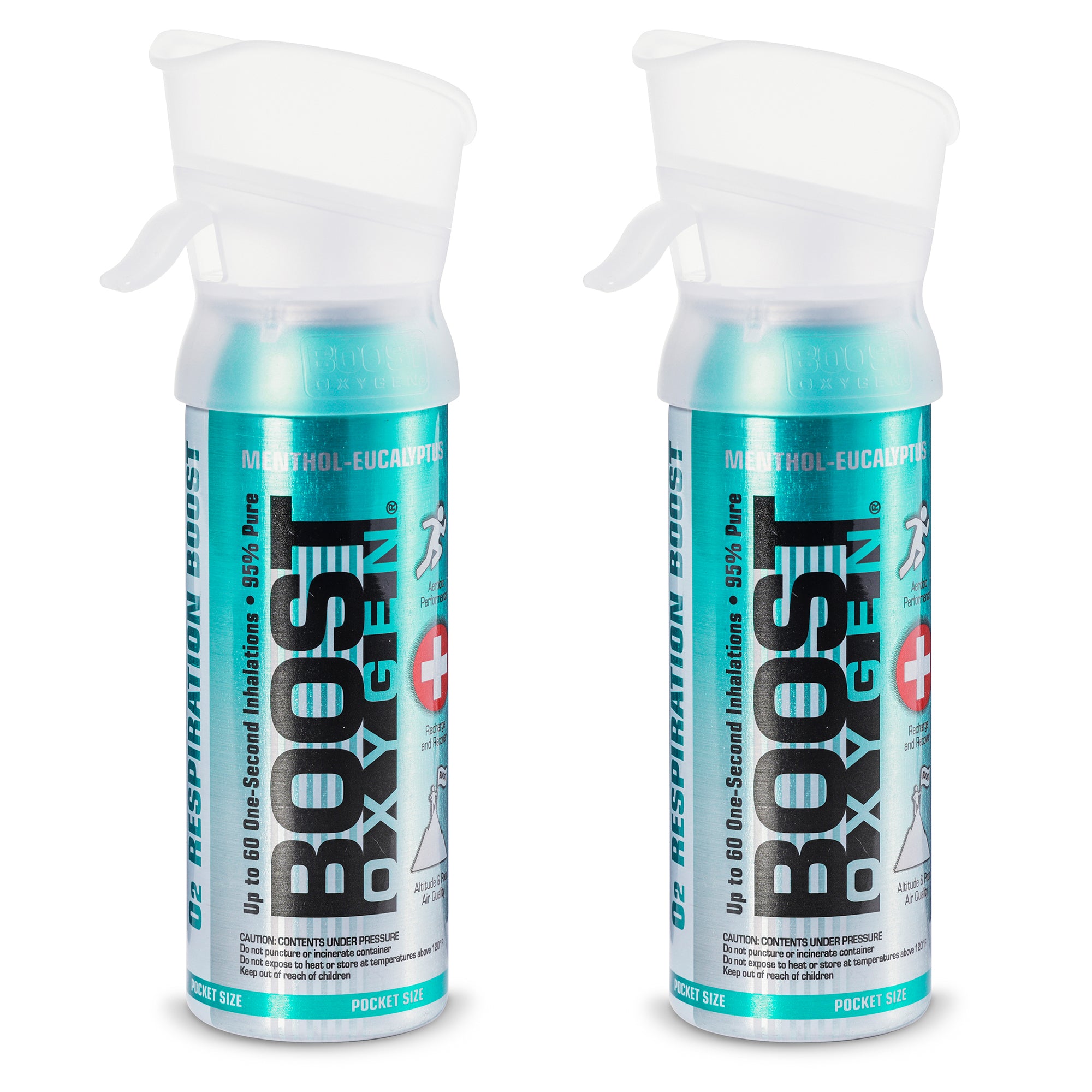 Boost Oxygen 3 Liter Oxygen Bottles w/Mouthpiece, Menthol Eucalyptus (2 Pack)