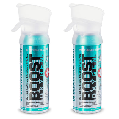 Boost Oxygen 3 Liter Oxygen Bottles w/Mouthpiece, Menthol Eucalyptus (2 Pack)