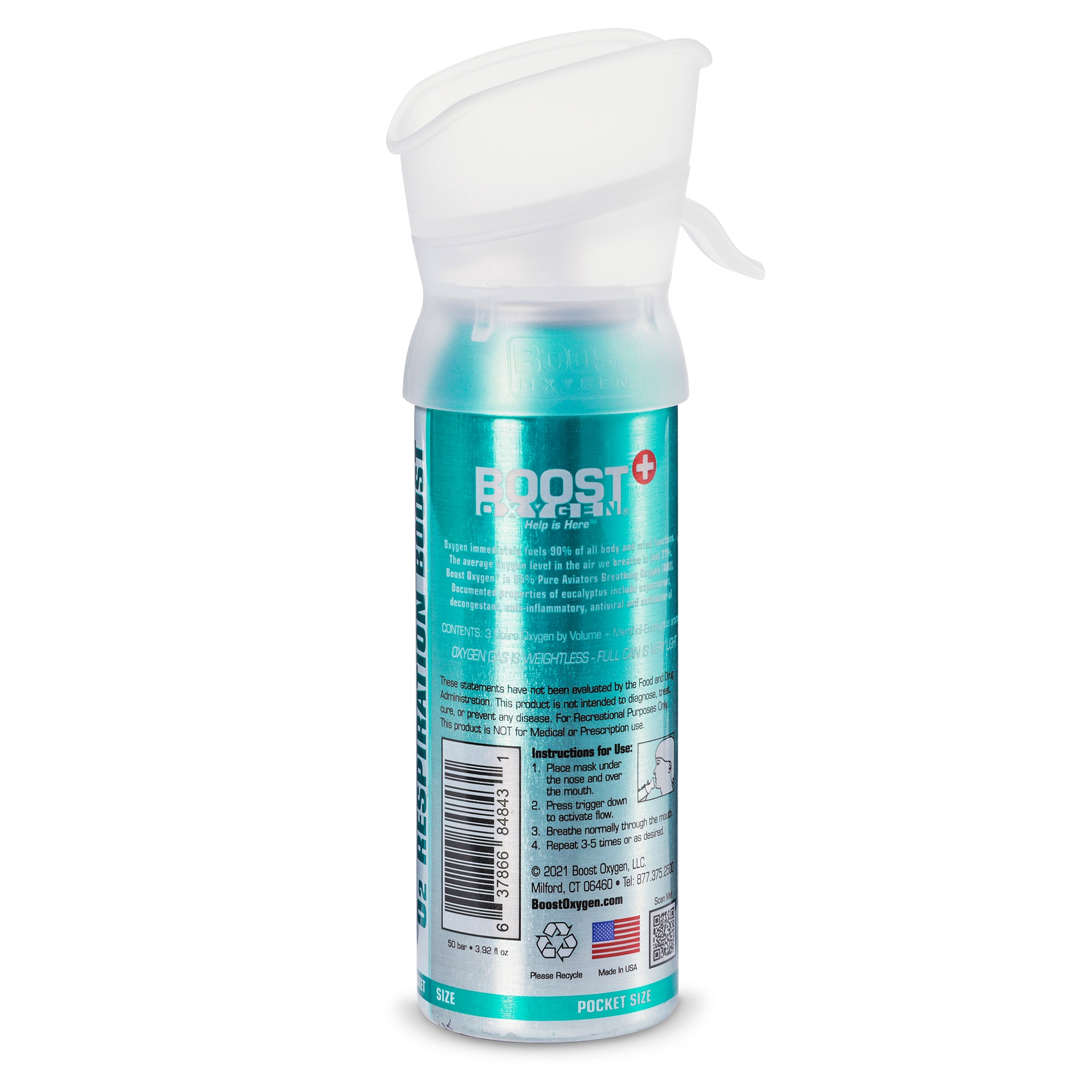 Boost Oxygen 3 Liter Oxygen Bottles w/Mouthpiece, Menthol Eucalyptus (2 Pack)