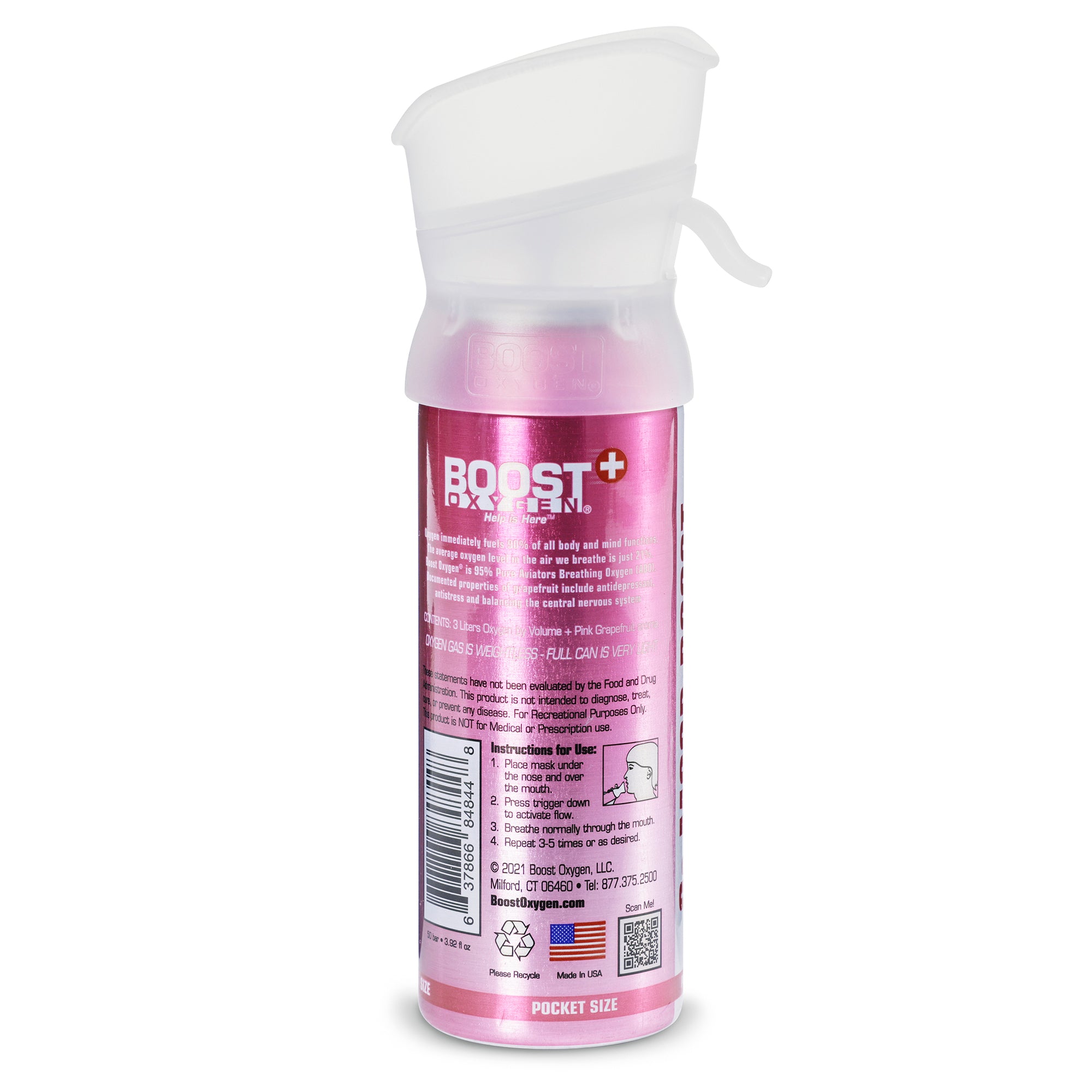 Boost Oxygen 3 Liter Oxygen Bottles with Mouthpiece, Pink Grapefruit (2 Pack)