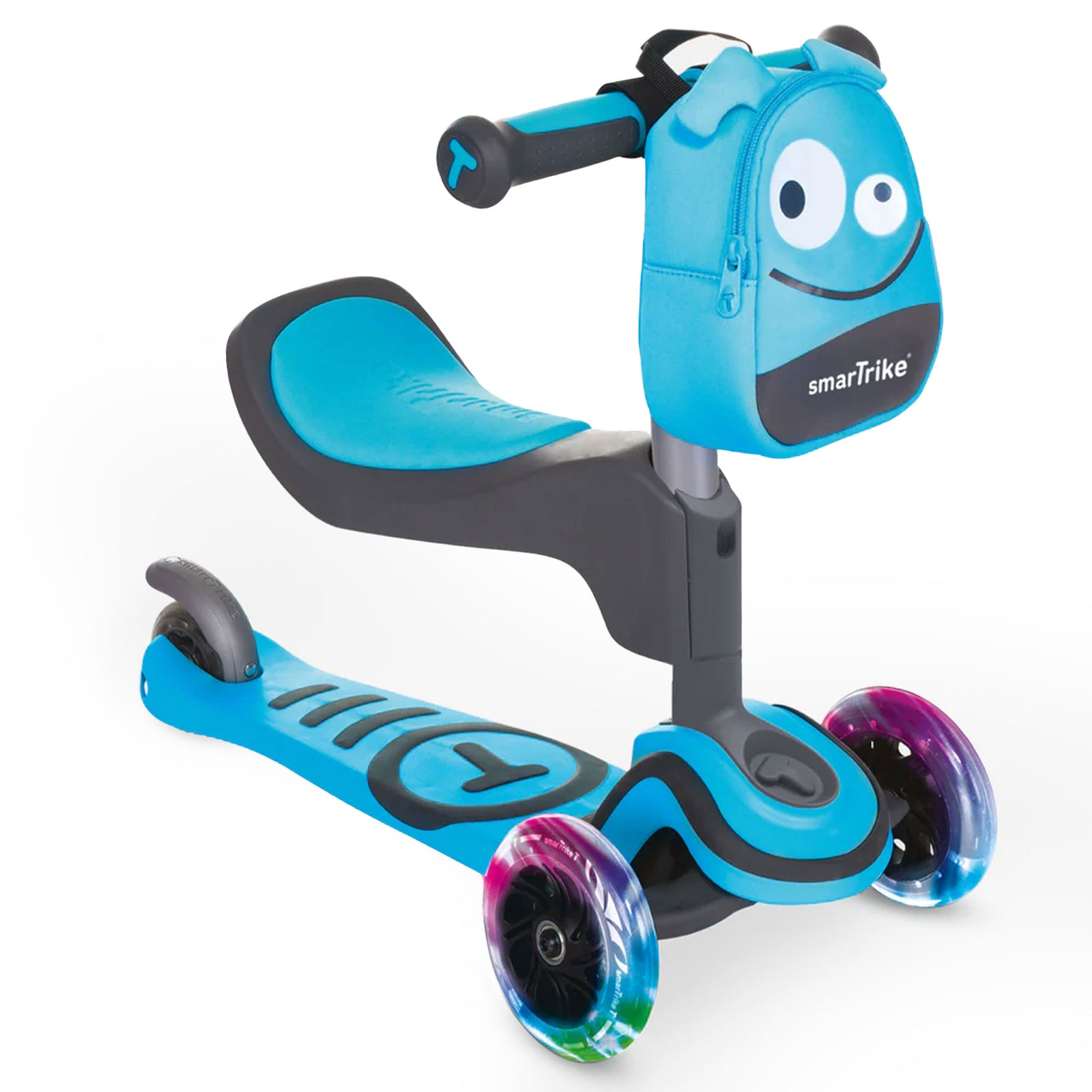 smarTrike Adjustable 3-n-1 Kids Scooter w/LED Wheels & Storage Bag, Blue (Used) - VMInnovations