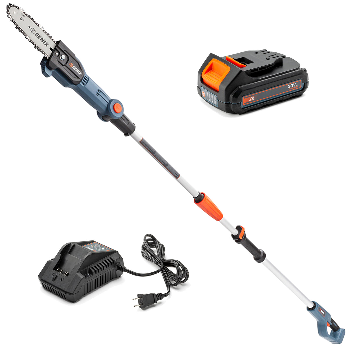 SENIX 8" 20V Max Cordless Electric Pole Saw Tool with Battery Pack and Charger