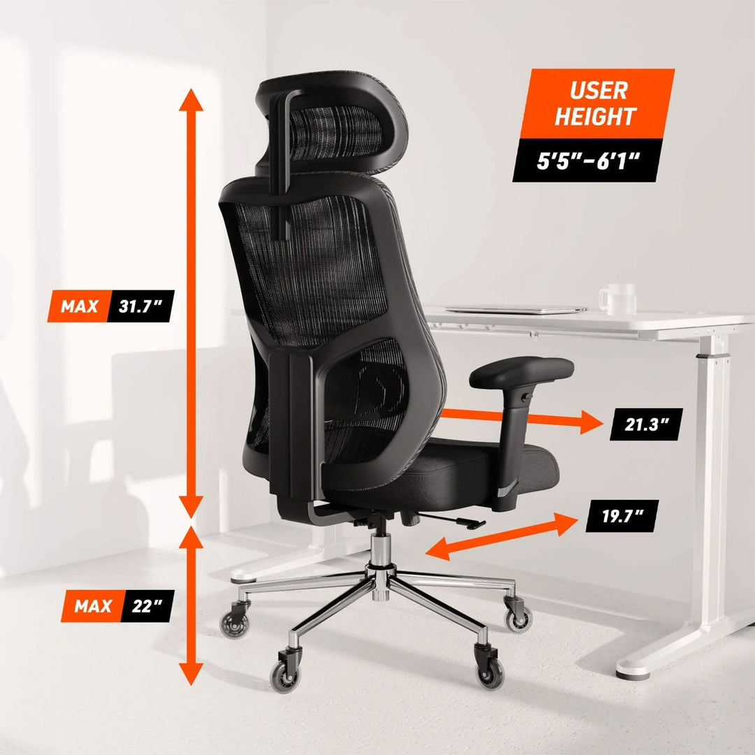 Truweo Adjustable Ergonomic Office Chair w/ Swivel Rollerblade Wheels, Black - VMInnovations