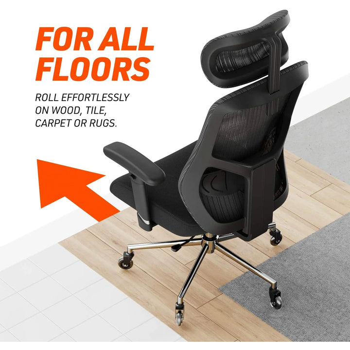 Truweo Adjustable Ergonomic Office Chair w/ Swivel Rollerblade Wheels, Black - VMInnovations