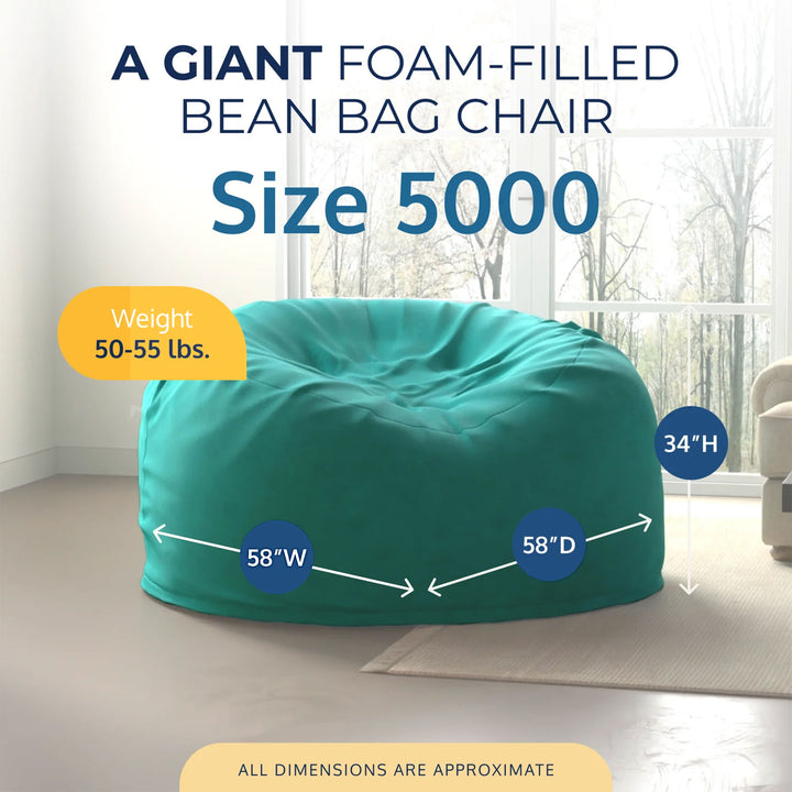 Ultimate Sack 5ft Bean Bag Chair, Oversized Indoor Comfy Lounger, Teal Suede