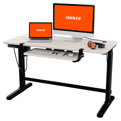 Truweo Adjustable Electric Standing Desk Tabletop w/Sliding Keyboard Tray, Gray - VMInnovations
