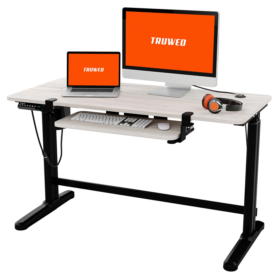 Adjustable Electric Standing Desk Tabletop w/Sliding Tray, Gray (Open Box)