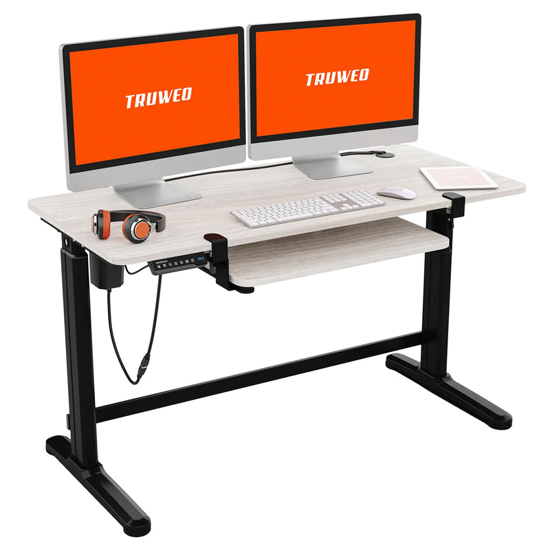 Adjustable Electric Standing Desk Tabletop w/Sliding Tray, Gray (Open Box)