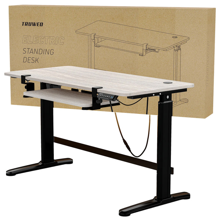 Truweo Adjustable Electric Standing Desk Tabletop w/Sliding Keyboard Tray, Gray