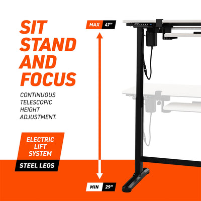 Adjustable Electric Standing Desk Tabletop w/Sliding Tray, Gray (Open Box) - VMInnovations